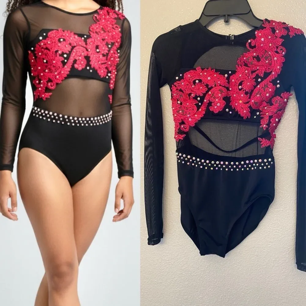 WEISSMAN illusion Dance Costume black hot pink custom leotard MT10406 MC child